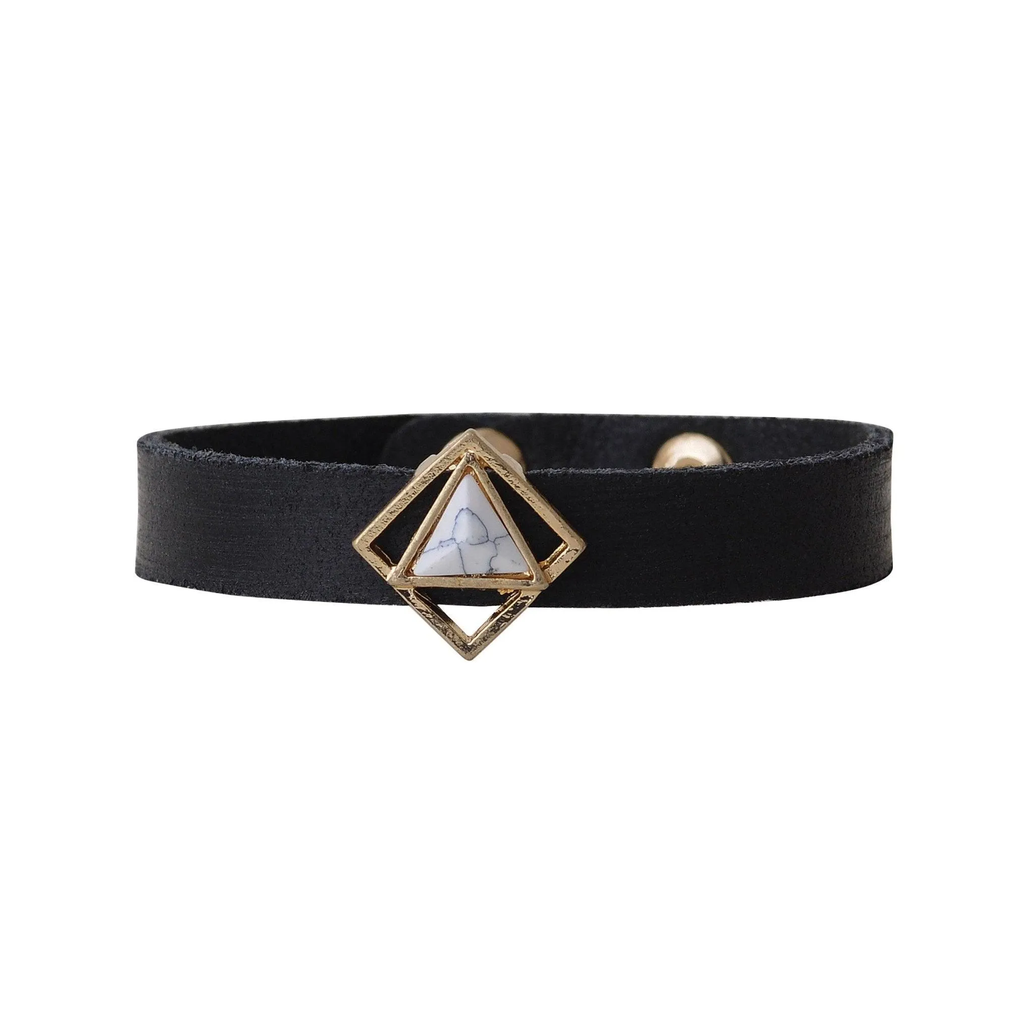 Triangle Marble Stone Leather Bracelet