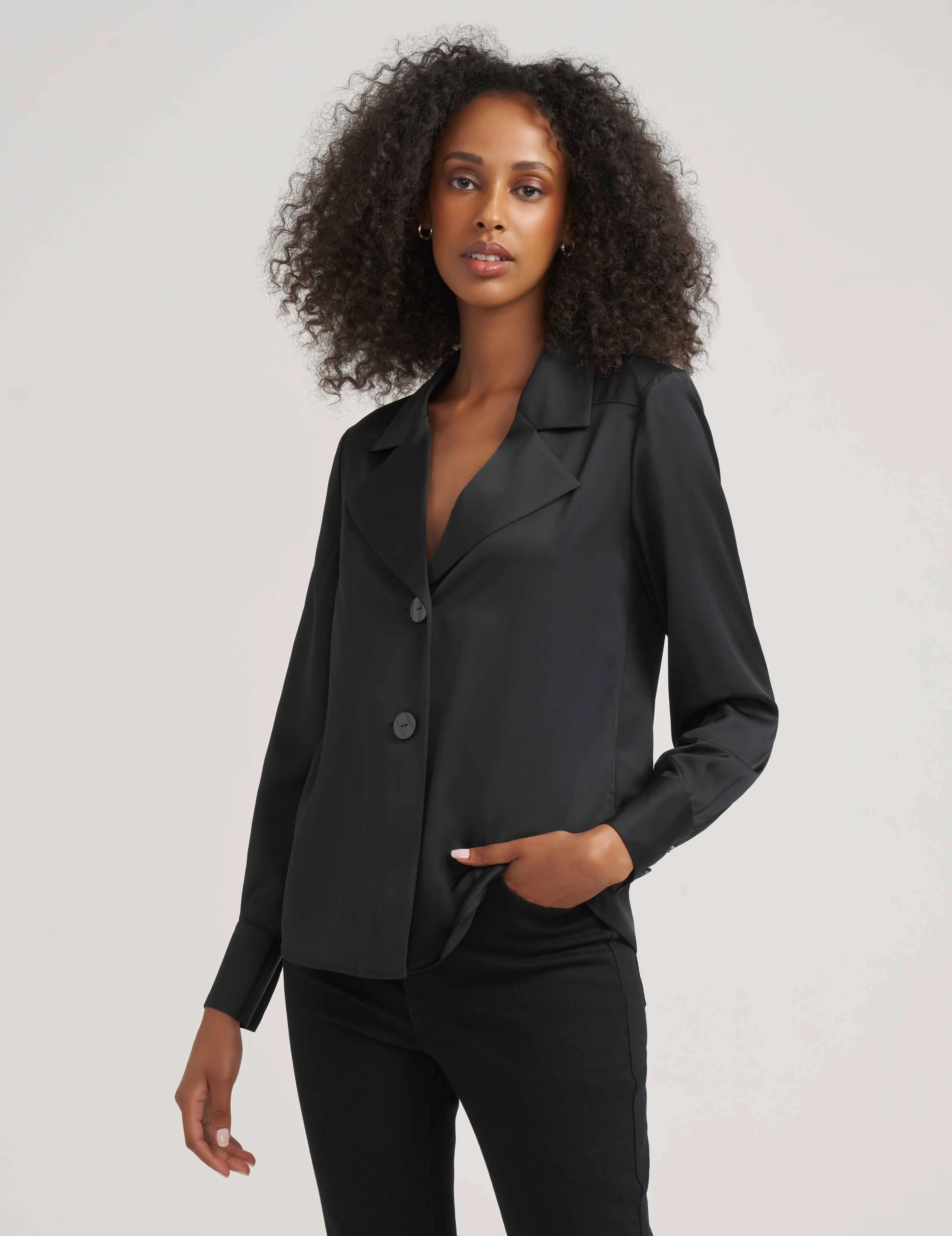 Two Button Notch Collar Oversized Blouse- Sale