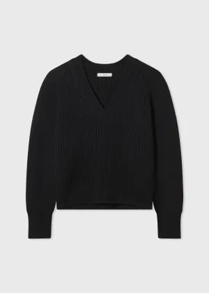 V-Neck Sweater in Wool Cashmere - Black